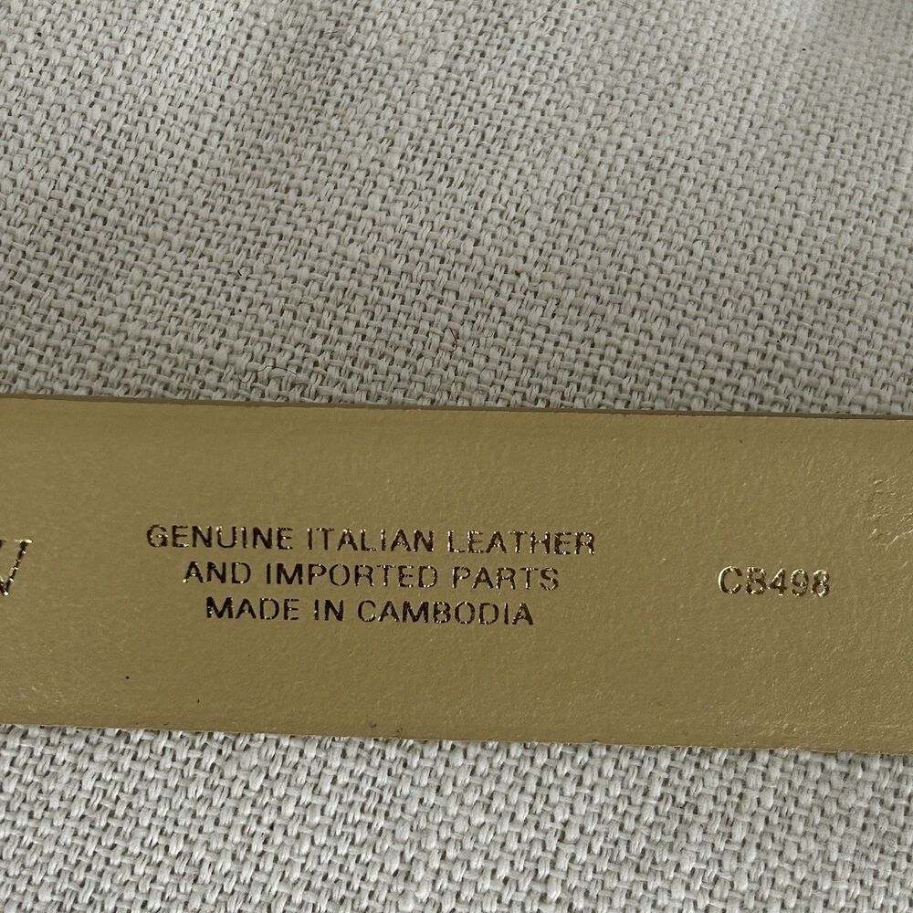 J.Crew Wide Belt Spazzolato Leather Size Medium Cream Gold Buckle Genuine - Picture 4 of 6
